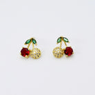 Sparkling Red Cherry Crystal Stud Earrings – Polished Gold Finish - Bella Blossom Boutique
