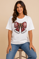 Sparkling Santa Bow Sequin Festive Christmas Tee - Bella Blossom Boutique