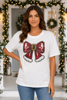 Sparkling Santa Bow Sequin Festive Christmas Tee - Bella Blossom Boutique