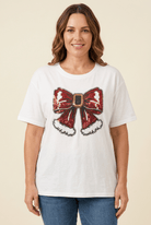 Sparkling Santa Bow Sequin Festive Christmas Tee - Bella Blossom Boutique