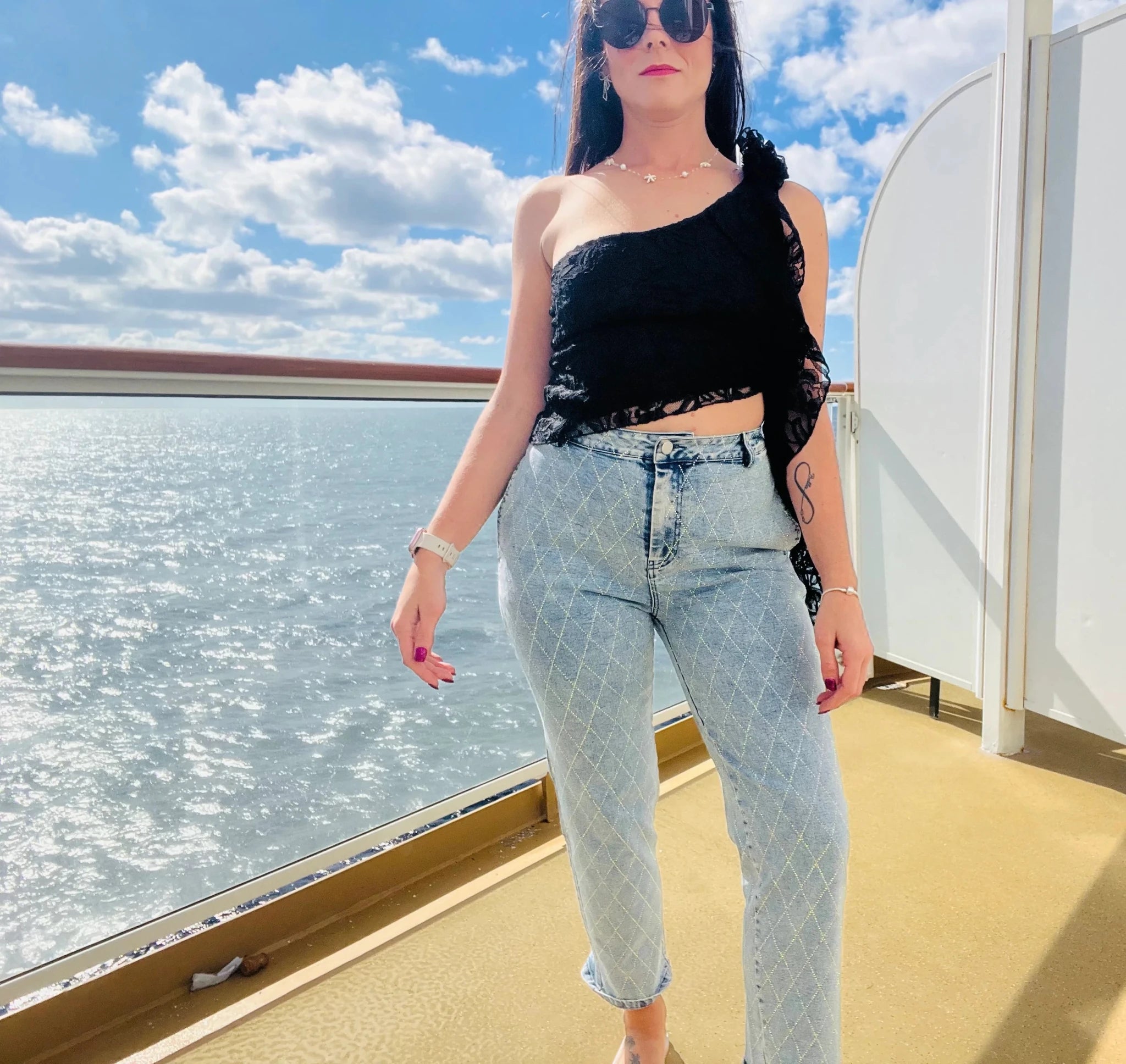 Starlight Diamond Rhinestone High - Rise Denim Pants - Bella Blossom Boutique