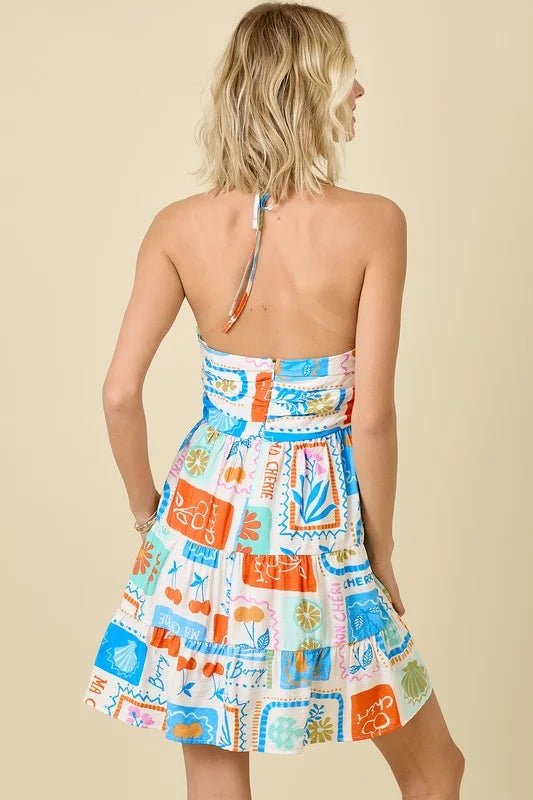 Sunset Glow Tiered Halter Mini Dress | Summer Vacation Sundress - Bella Blossom Boutique