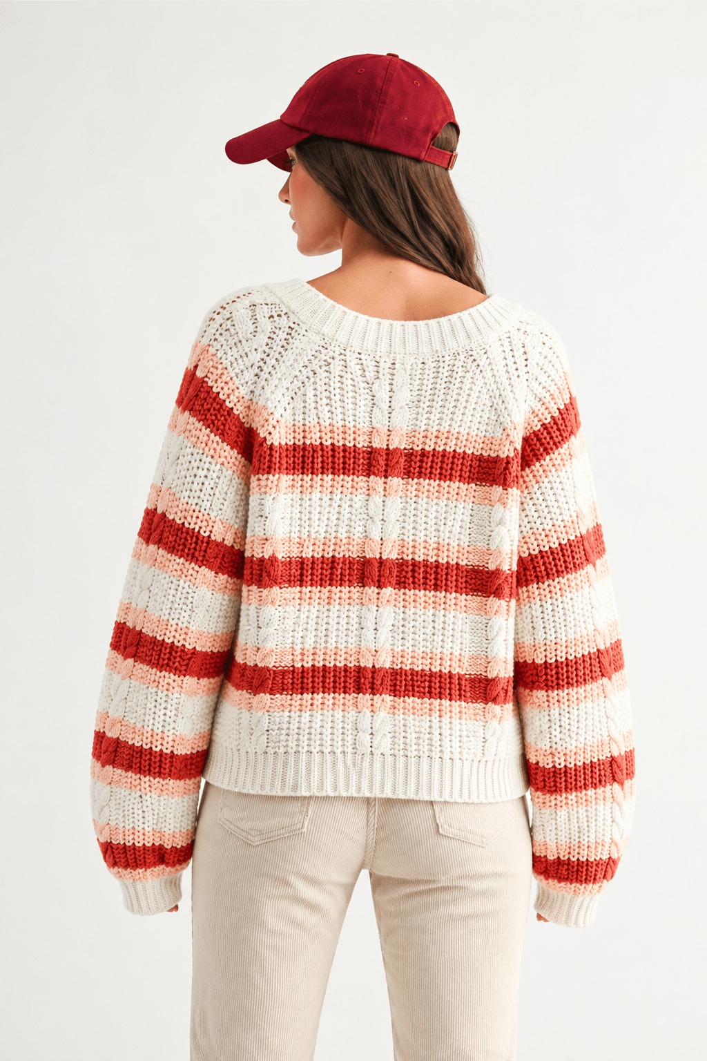 Sunset Stripe Oversized Chunky Knit V-Neck Sweater - Bella Blossom Boutique