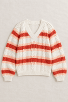 Sunset Stripe Oversized Chunky Knit V-Neck Sweater - Bella Blossom Boutique