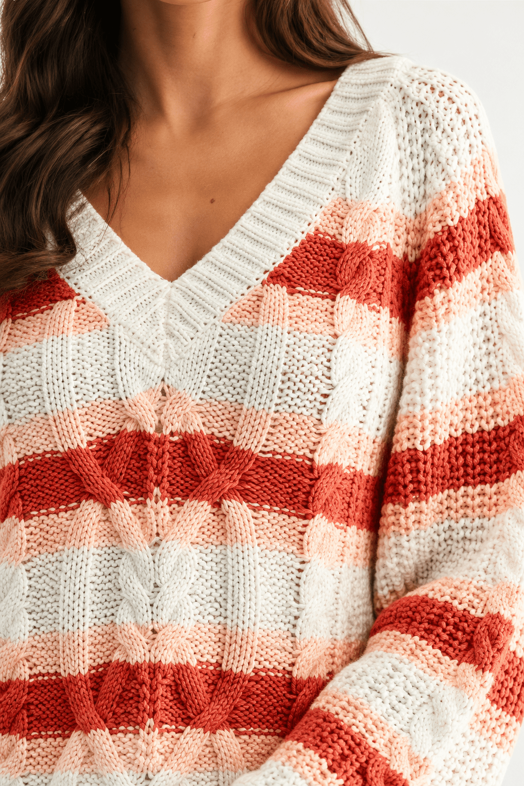 Sunset Stripe Oversized Chunky Knit V-Neck Sweater - Bella Blossom Boutique