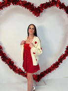 Sweetheart Knit Cardigan: Cozy Oversized Heart - Print Sweater - Bella Blossom Boutique