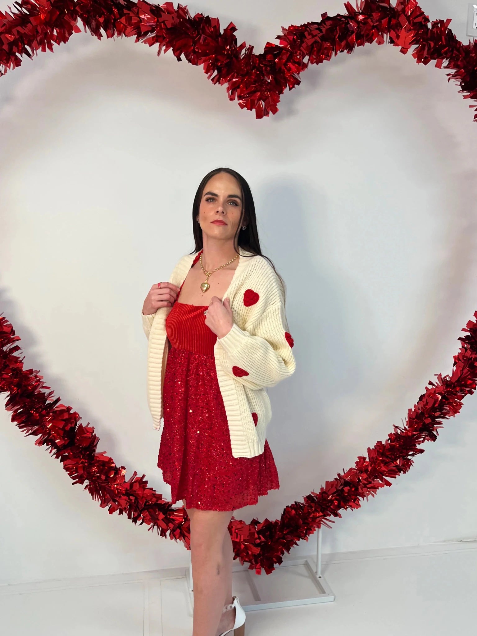 Sweetheart Knit Cardigan: Cozy Oversized Heart - Print Sweater - Bella Blossom Boutique