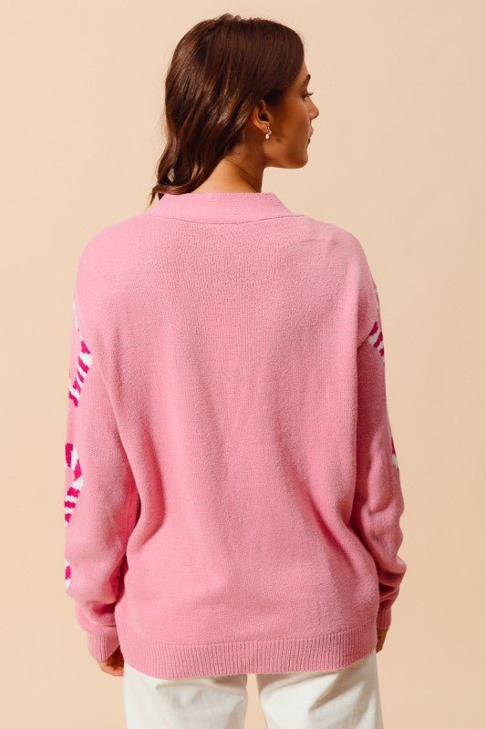 Sweetheart Pink Candy Cane Holiday Knit Cardigan - Bella Blossom Boutique