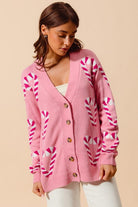 Sweetheart Pink Candy Cane Holiday Knit Cardigan - Bella Blossom Boutique