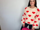 Sweetheart Stitched Heart Oversized Knit Sweater - Bella Blossom Boutique