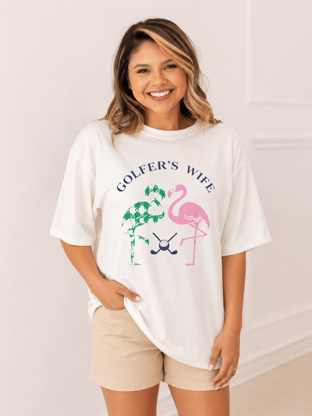 The "Golfer's Wife" Flamingo Graphic Tee – Chic Golf Apparel for Women - Bella Blossom Boutique