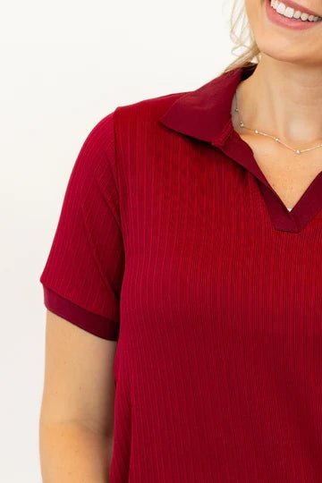 The Luxe Ribbed V - Neck Polo: Effortless Relaxed Fit - Bella Blossom Boutique
