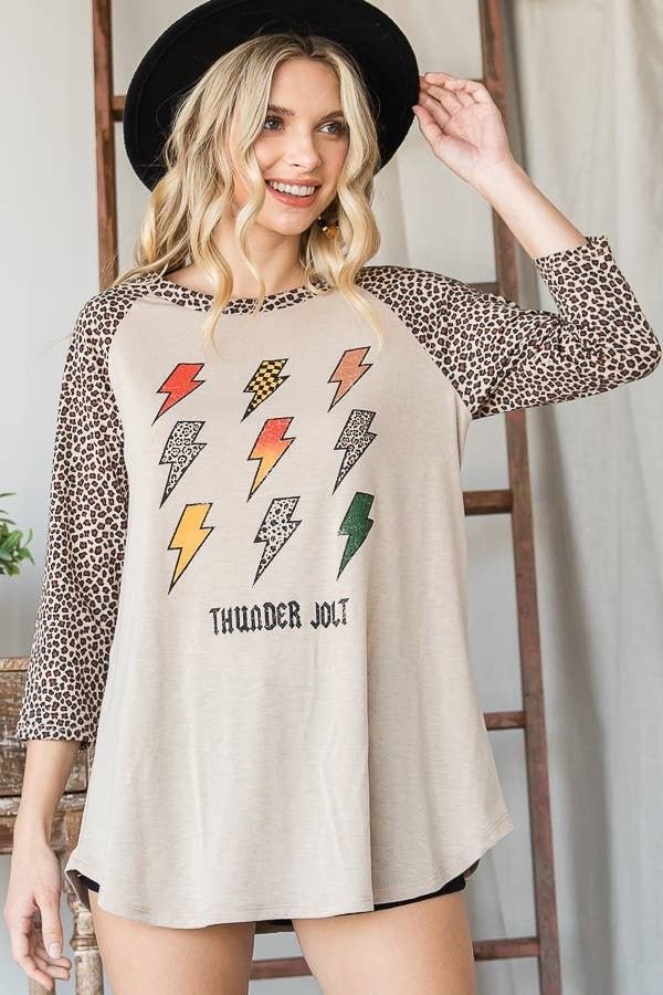 Thunder Jolt Leopard Print Raglan Graphic Top - Bella Blossom Boutique