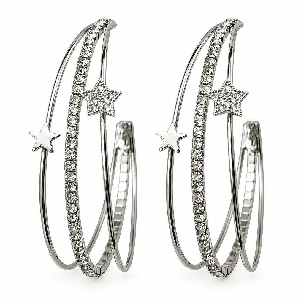 Triple Hoop Rhinestone Star Earrings - Bella Blossom Boutique