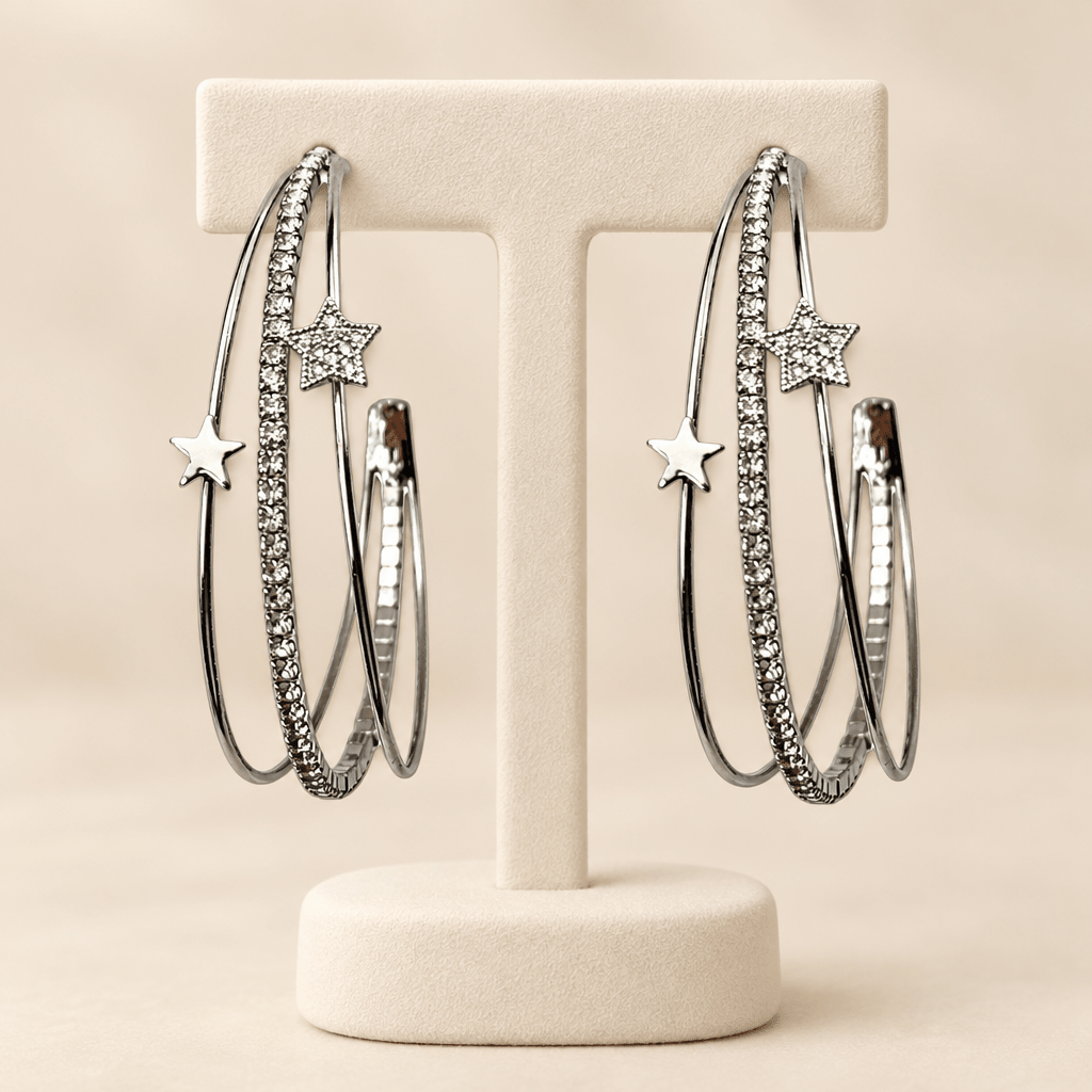 Triple Hoop Rhinestone Star Earrings - Bella Blossom Boutique