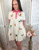 Tropical Palm Tree & Cocktail Sequin Polo Mini Dress - Bella Blossom Boutique
