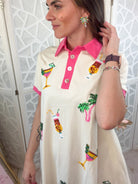 Tropical Palm Tree & Cocktail Sequin Polo Mini Dress - Bella Blossom Boutique