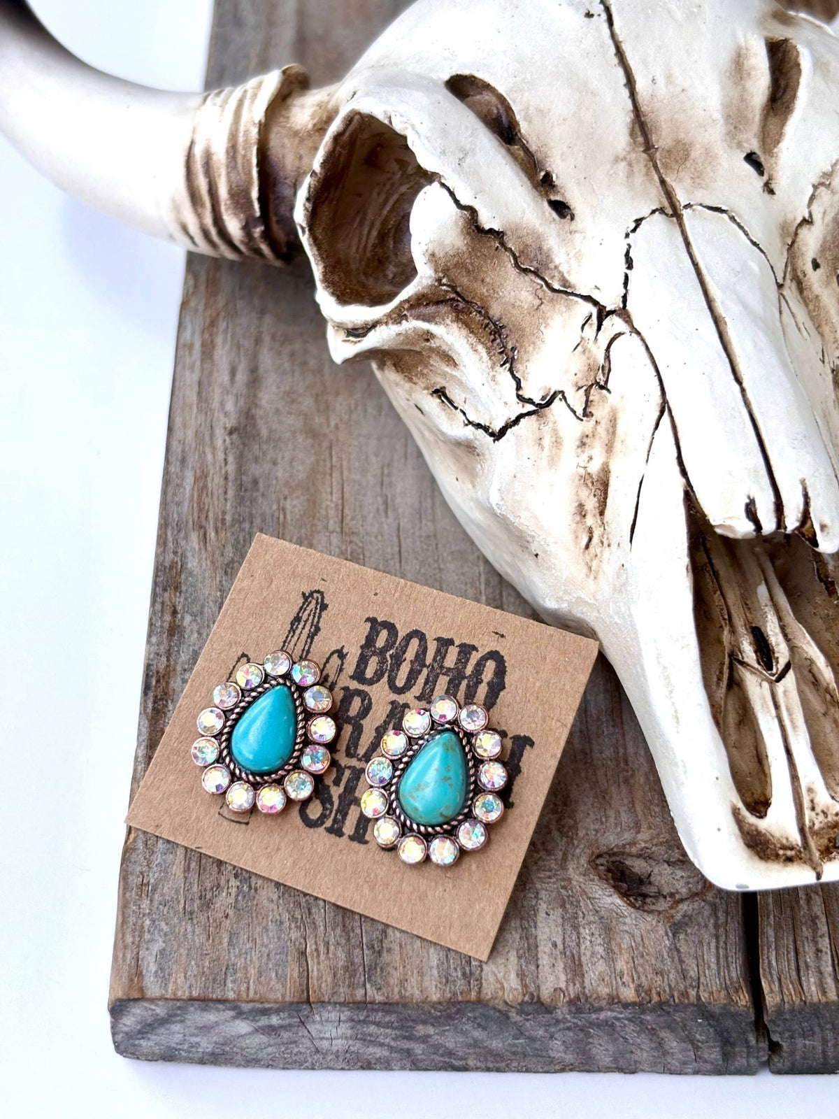 Turquoise Western Stone Teardrop Stud Earrings - Bella Blossom Boutique