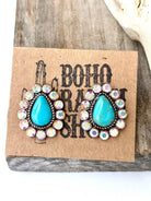 Turquoise Western Stone Teardrop Stud Earrings - Bella Blossom Boutique