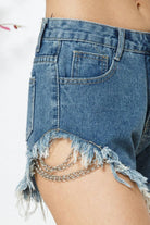 Urban Edge Frayed Chain Distressed Denim Shorts - Bella Blossom Boutique