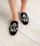 Velvet Bloom Embroidered Floral Slip - On Mules - Bella Blossom Boutique