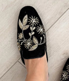Velvet Bloom Embroidered Floral Slip - On Mules - Bella Blossom Boutique
