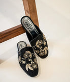 Velvet Bloom Embroidered Floral Slip - On Mules - Bella Blossom Boutique