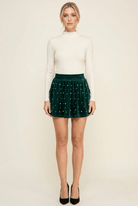 Velvet Skort with Pearl Details- Green & Black - Bella Blossom Boutique