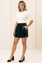 Velvet Skort with Pearl Details- Green & Black - Bella Blossom Boutique
