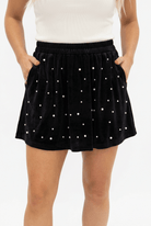 Velvet Skort with Pearl Details- Green & Black - Bella Blossom Boutique