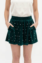 Velvet Skort with Pearl Details- Green & Black - Bella Blossom Boutique