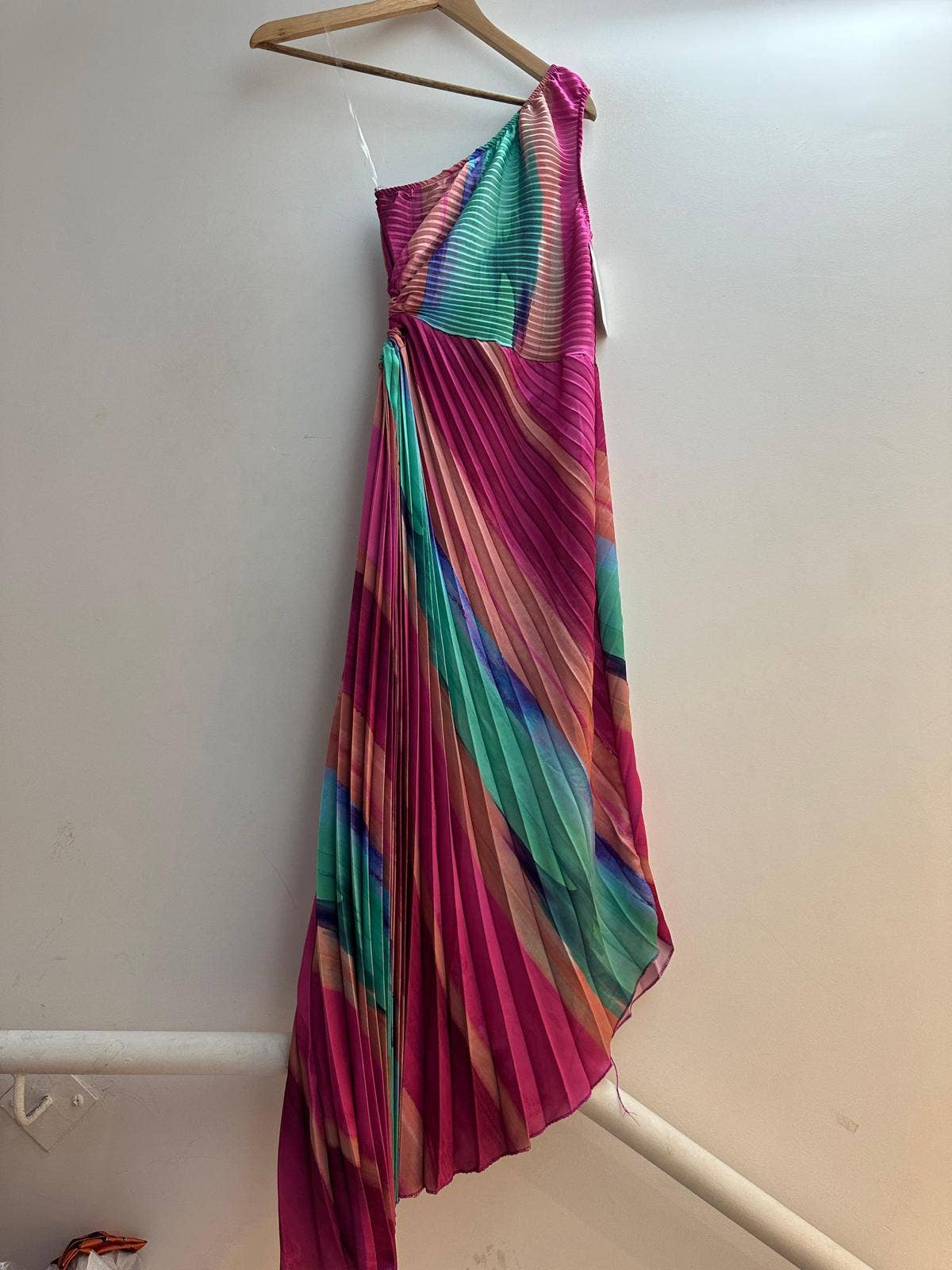 Vibrant Italian Pleated One - Shoulder Maxi Dress - Bella Blossom Boutique