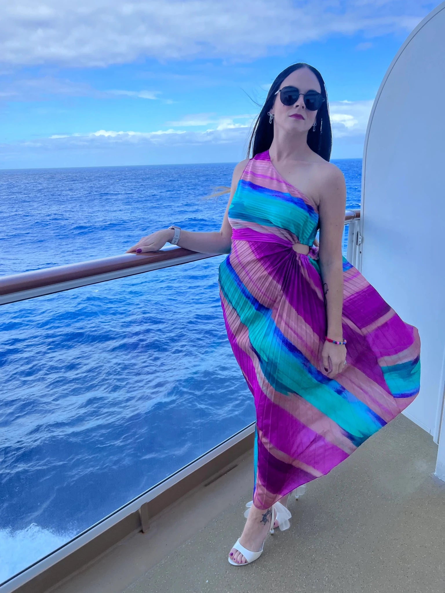 Vibrant Italian Pleated One - Shoulder Maxi Dress - Bella Blossom Boutique
