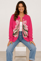 Vibrant Pink Christmas Tree Graphic Cardigan - Bella Blossom Boutique