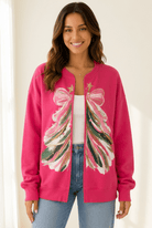 Vibrant Pink Christmas Tree Graphic Cardigan - Bella Blossom Boutique