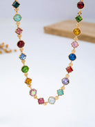 Vibrant Prism: Mixed-Shape Rainbow Crystal Station Necklace - Bella Blossom Boutique