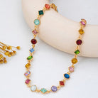 Vibrant Prism: Mixed-Shape Rainbow Crystal Station Necklace - Bella Blossom Boutique