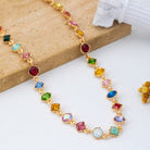 Vibrant Prism: Mixed-Shape Rainbow Crystal Station Necklace - Bella Blossom Boutique
