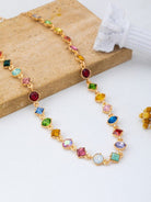 Vibrant Prism: Mixed-Shape Rainbow Crystal Station Necklace - Bella Blossom Boutique