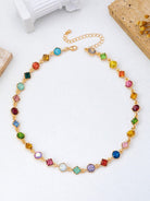 Vibrant Prism: Mixed-Shape Rainbow Crystal Station Necklace - Bella Blossom Boutique