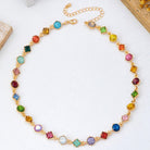 Vibrant Prism: Mixed-Shape Rainbow Crystal Station Necklace - Bella Blossom Boutique