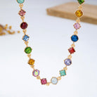 Vibrant Prism: Mixed-Shape Rainbow Crystal Station Necklace - Bella Blossom Boutique