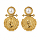 Victoria Regal English Coin & Pearl Drop Earrings | Waterproof Vintage Gold - Bella Blossom Boutique