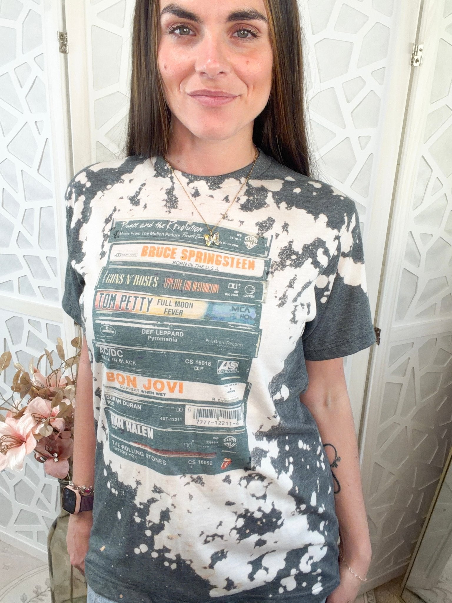 Vintage 80s Rock Cassette Tape Stack Graphic Tee - Bella Blossom Boutique