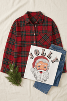 Vintage Jolly Santa Rhinestone Plaid Flannel Button-Up - Bella Blossom Boutique