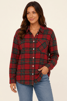 Vintage Jolly Santa Rhinestone Plaid Flannel Button-Up - Bella Blossom Boutique