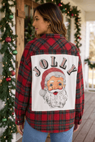 Vintage Jolly Santa Rhinestone Plaid Flannel Button-Up - Bella Blossom Boutique