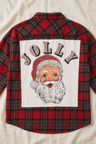 Vintage Jolly Santa Rhinestone Plaid Flannel Button-Up - Bella Blossom Boutique