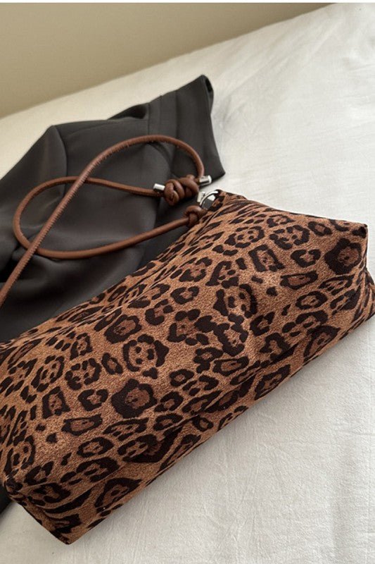 Vintage Leopard Faux Suede Shoulder Bag – Chic Animal Print Hobo Bag - Bella Blossom Boutique