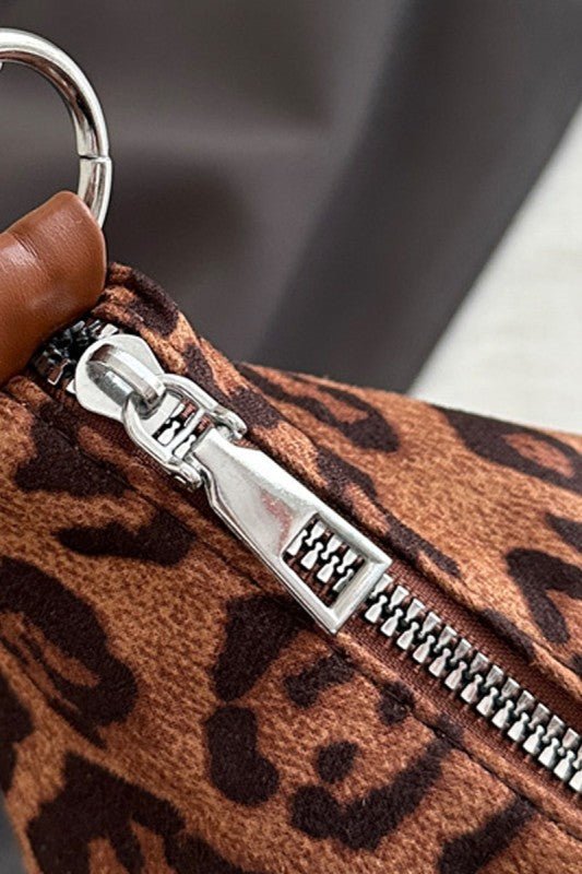 Vintage Leopard Faux Suede Shoulder Bag – Chic Animal Print Hobo Bag - Bella Blossom Boutique